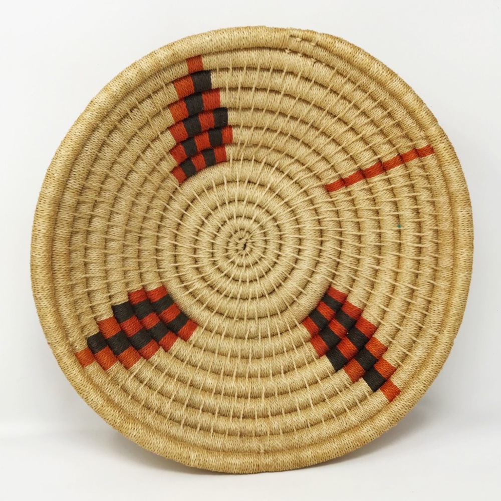 Wicker Coil Basket Boho Beige Orange Tribal Native - Picture 1 of 3